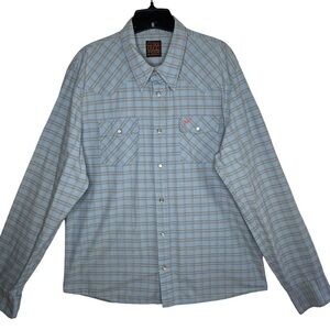 Y2K HOLLISTER Mens Pearl Snap Western Shirt Blue Plaid XL Long Sleeve Pockets